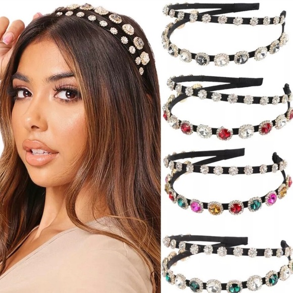 Double Layer Rhinestones Clear & Green 💚 Stunning Headband 🤍💚🤍 - Picture 5 of 8